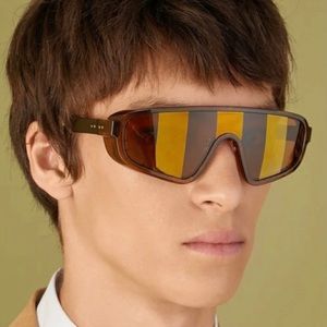 FENDI MIRRORED STRIPED SHIELD SUNGLASSES